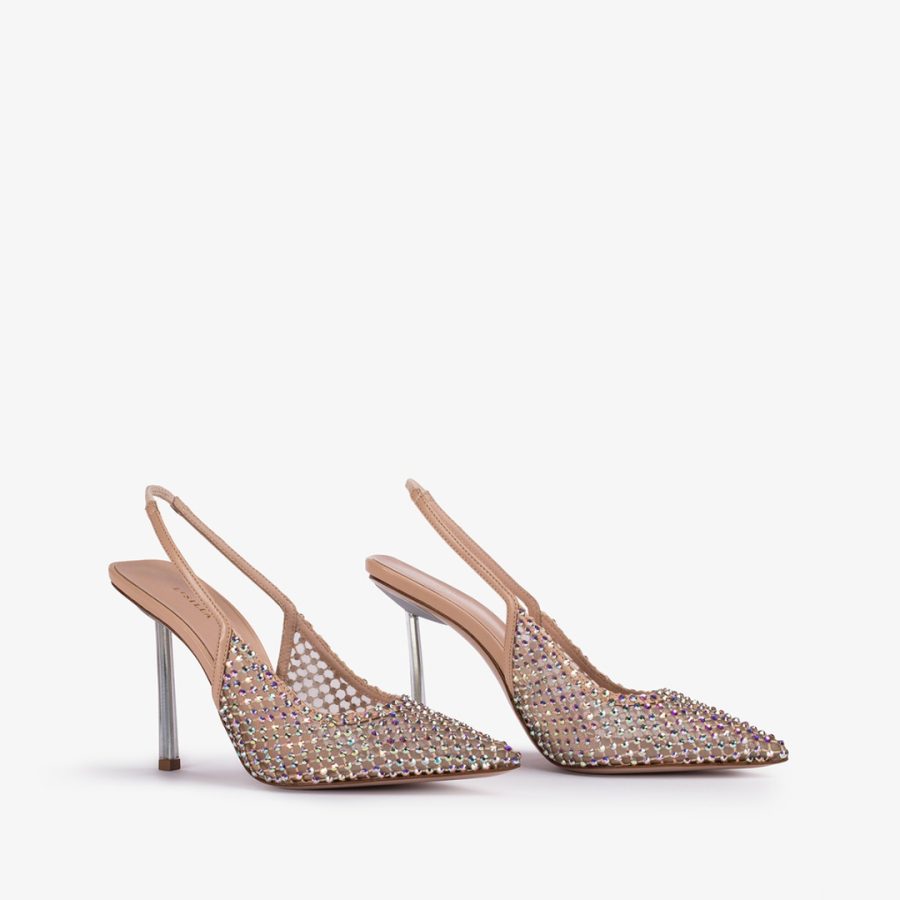 GILDA SLINGBACK 100 mm-Skin nude fishnet slingback with Crystals - Image 2