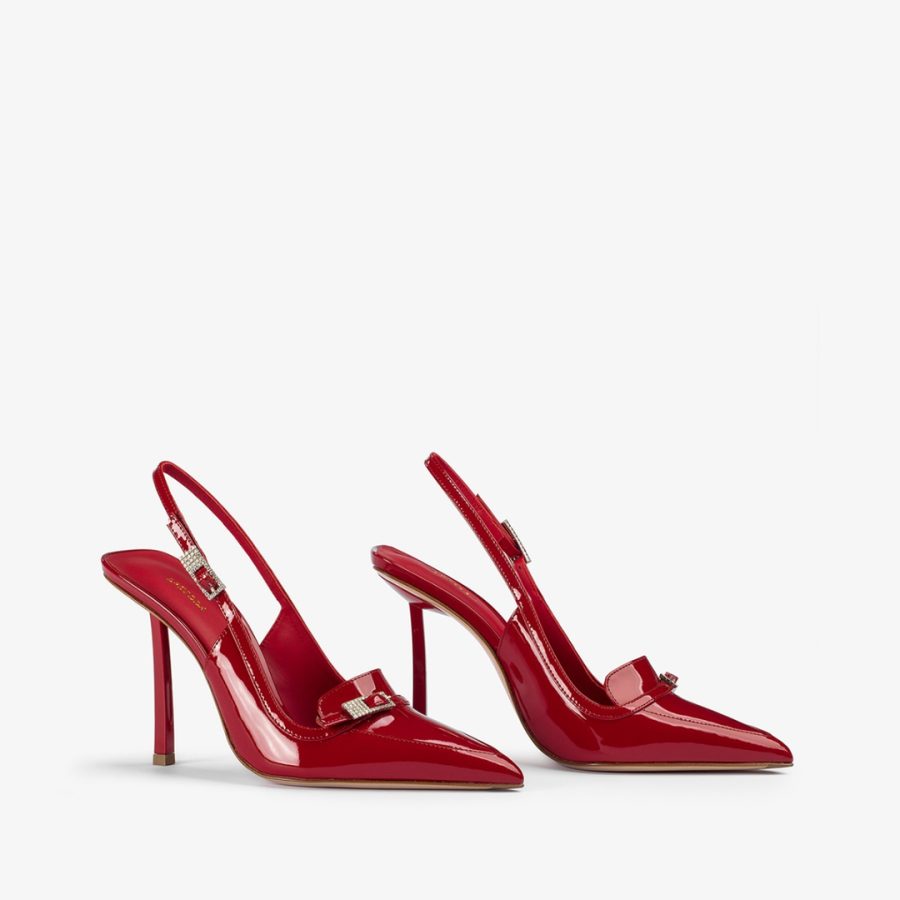 MORGANA SLINGBACK 100 mm-Red patent leather loafer slingback - Image 2