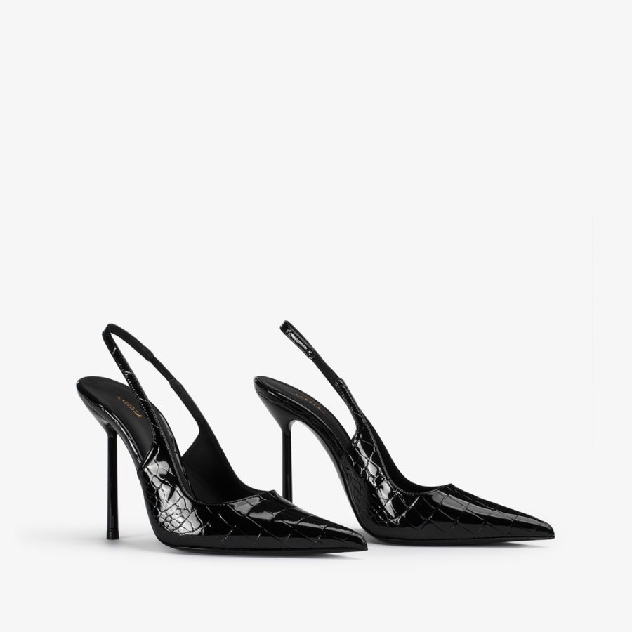 BELLA SLINGBACK 120 mm-Black crocodile print slingback - Image 2