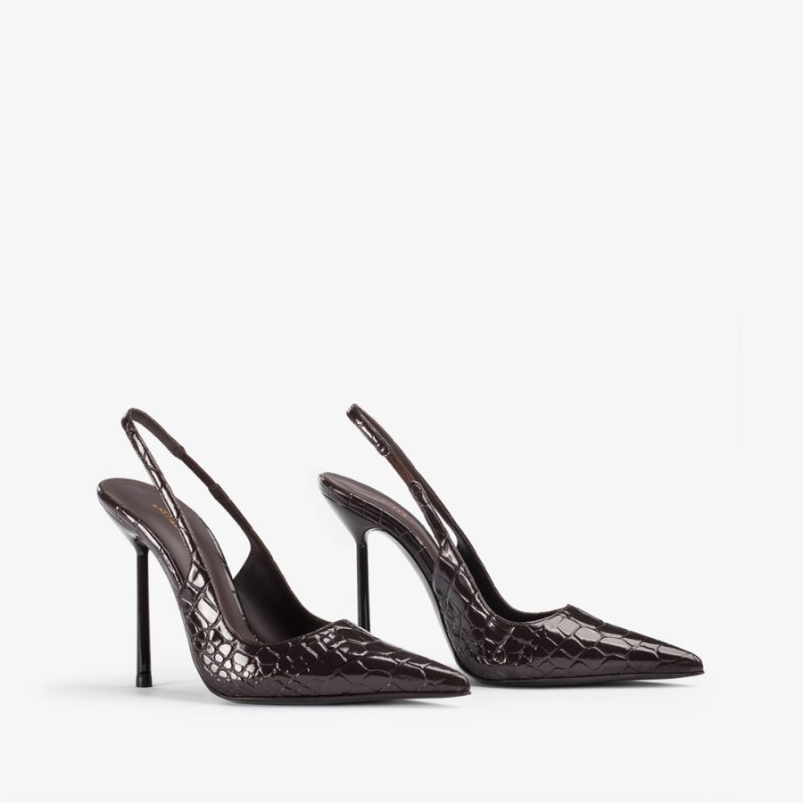 BELLA SLINGBACK 120 mm-Dark chocolate brown crocodile print slingback - Image 2