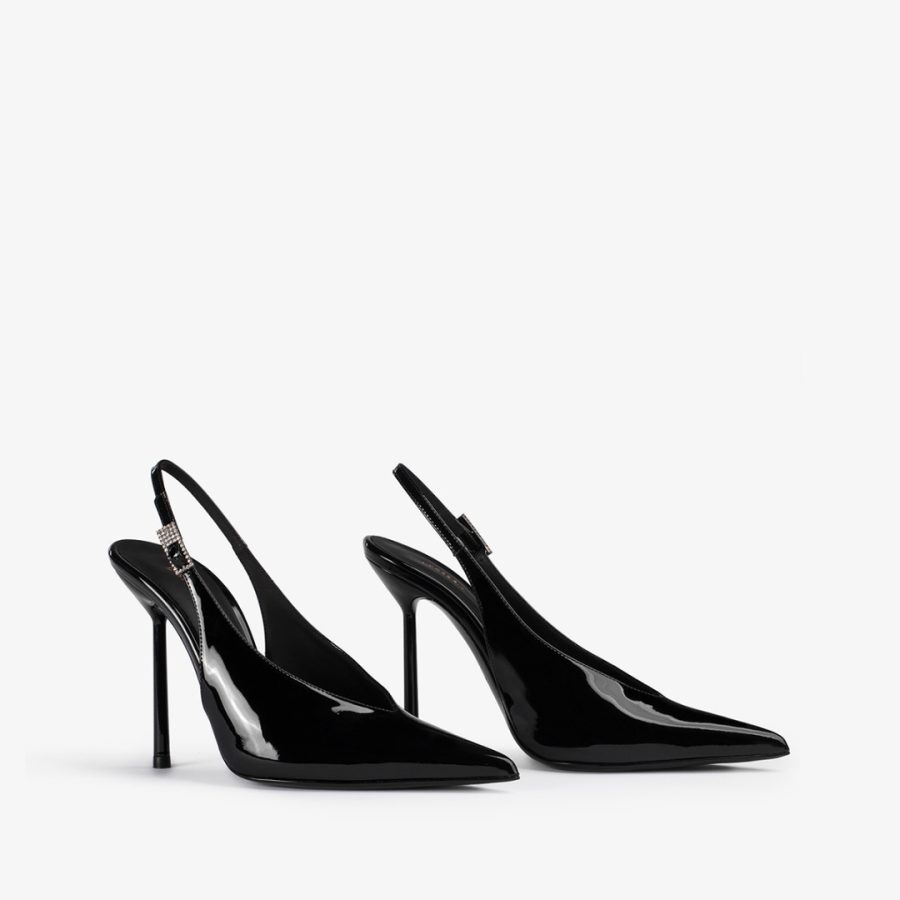 CLIVAGE SLINGBACK 120 mm-Black patent leather slingback - Image 2