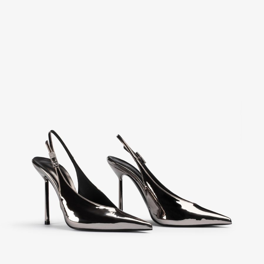 CLIVAGE SLINGBACK 120 mm-Pewter metallic slingback - Image 2