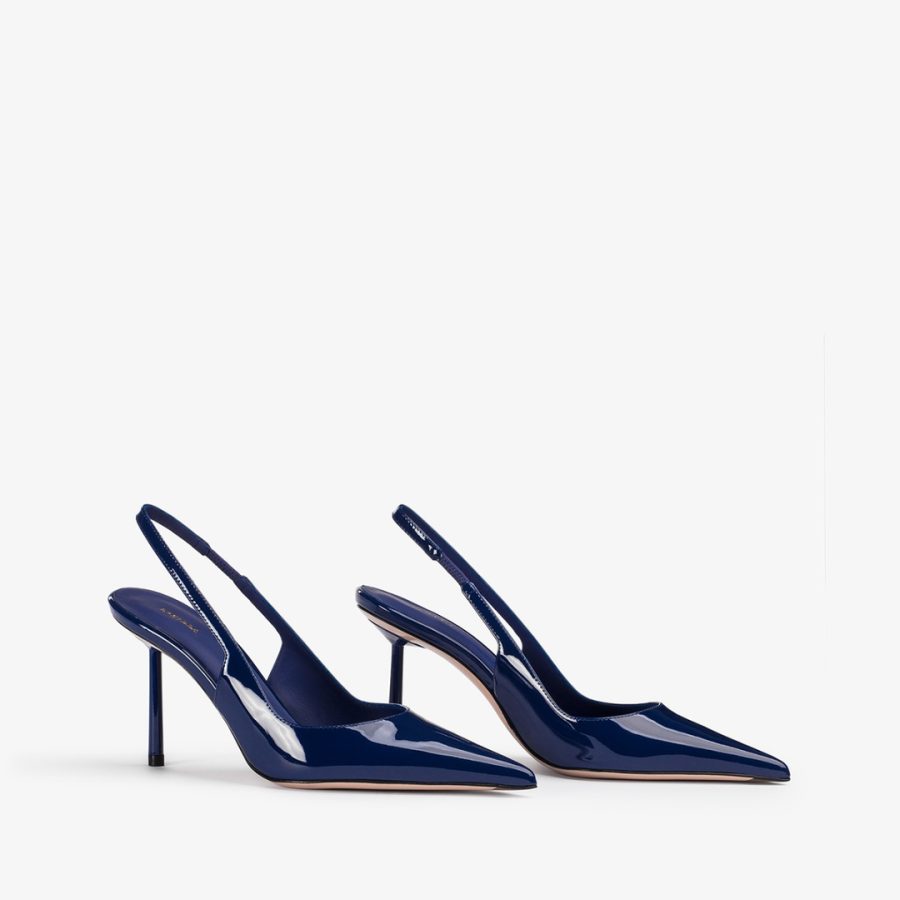 BELLA SLINGBACK 80 mm-Blue patent leather slingback - Image 2