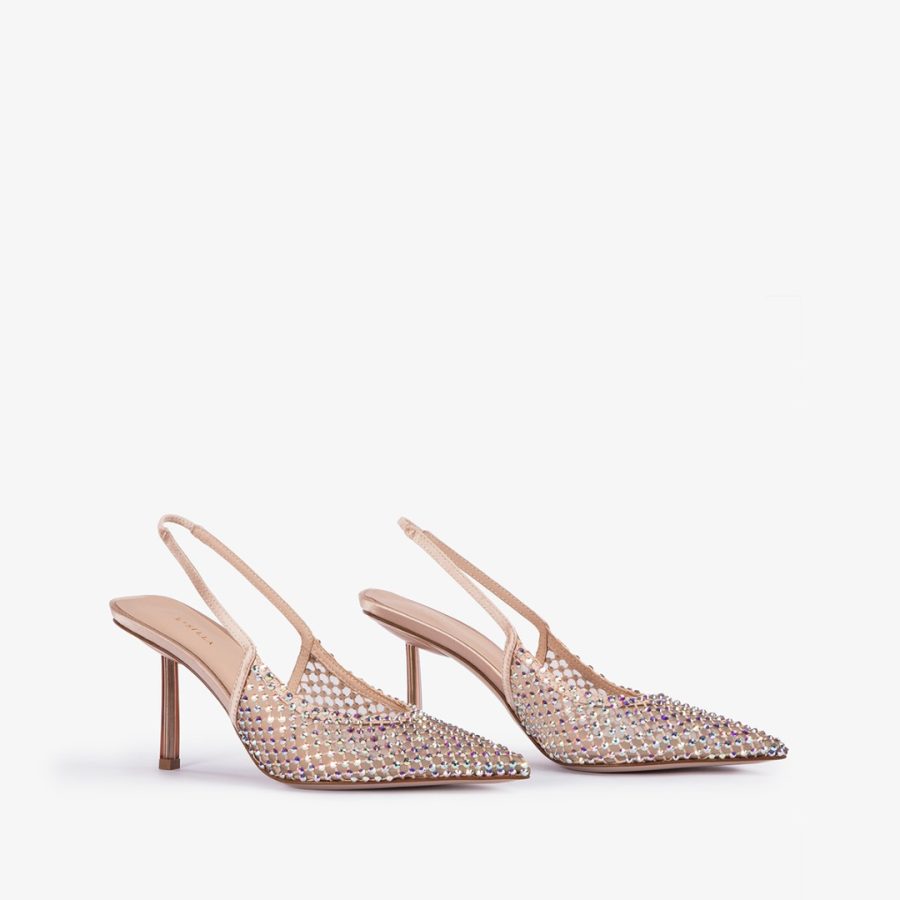 GILDA SLINGBACK 80 mm-Skin nude fishnet slingback with Crystals - Image 2