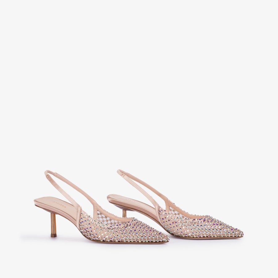 GILDA SLINGBACK 60 mm-Skin nude fishnet slingback with Crystals - Image 2