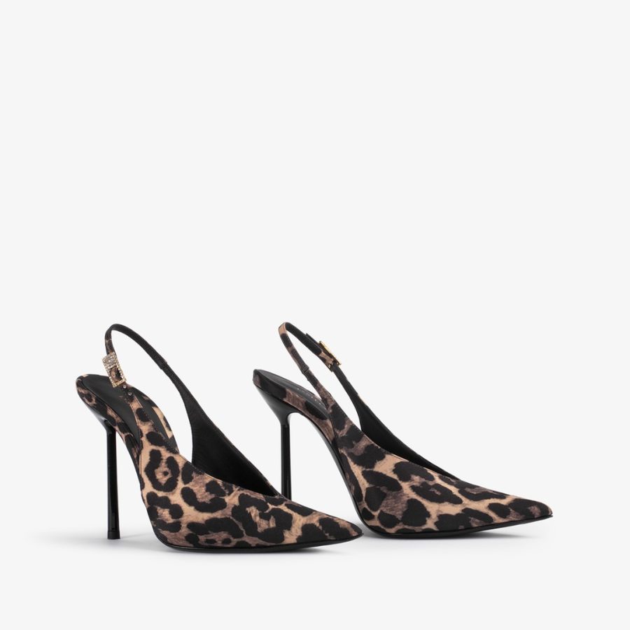 CLIVAGE SLINGBACK 120 mm-Leopard print satin slingback - Image 2