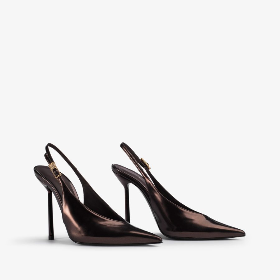 CLIVAGE SLINGBACK 120 mm-Dark chocolate brown metallic slingback - Image 2