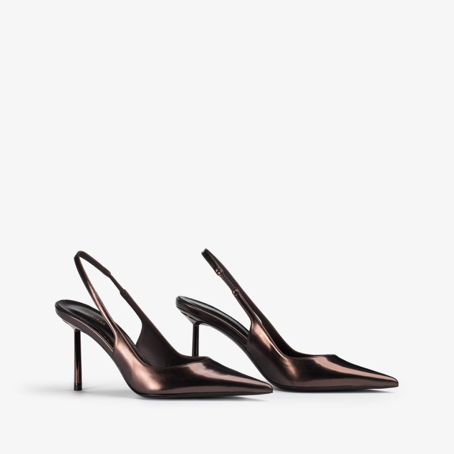 BELLA SLINGBACK 80 mm-Dark chocolate brown metallic slingback - Image 2