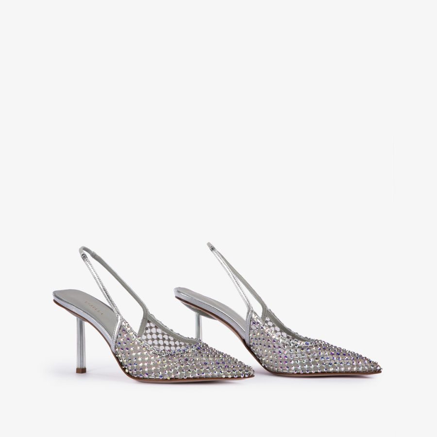 GILDA SLINGBACK 80 mm-Eclipse silver fishnet slingback with Crystals - Image 2