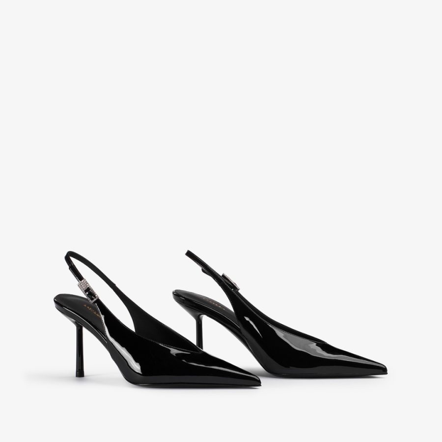 CLIVAGE SLINGBACK 80 mm-Black patent leather slingback - Image 2