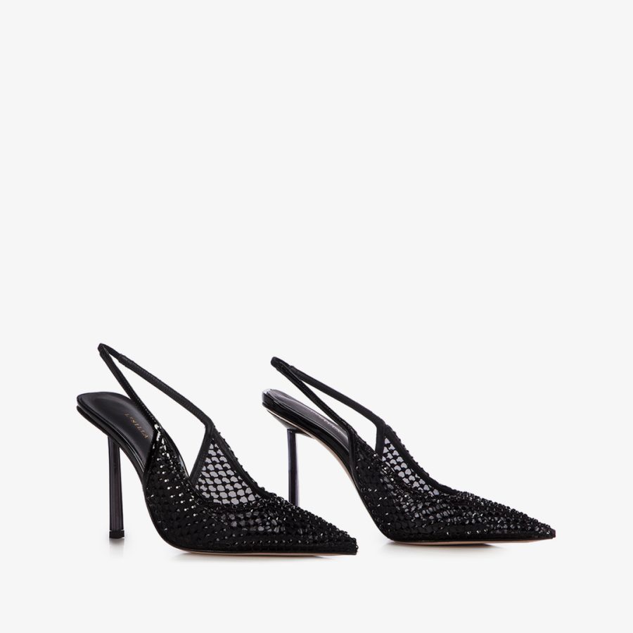 GILDA SLINGBACK 100 mm-Jet black fishnet slingback with Crystals - Image 2