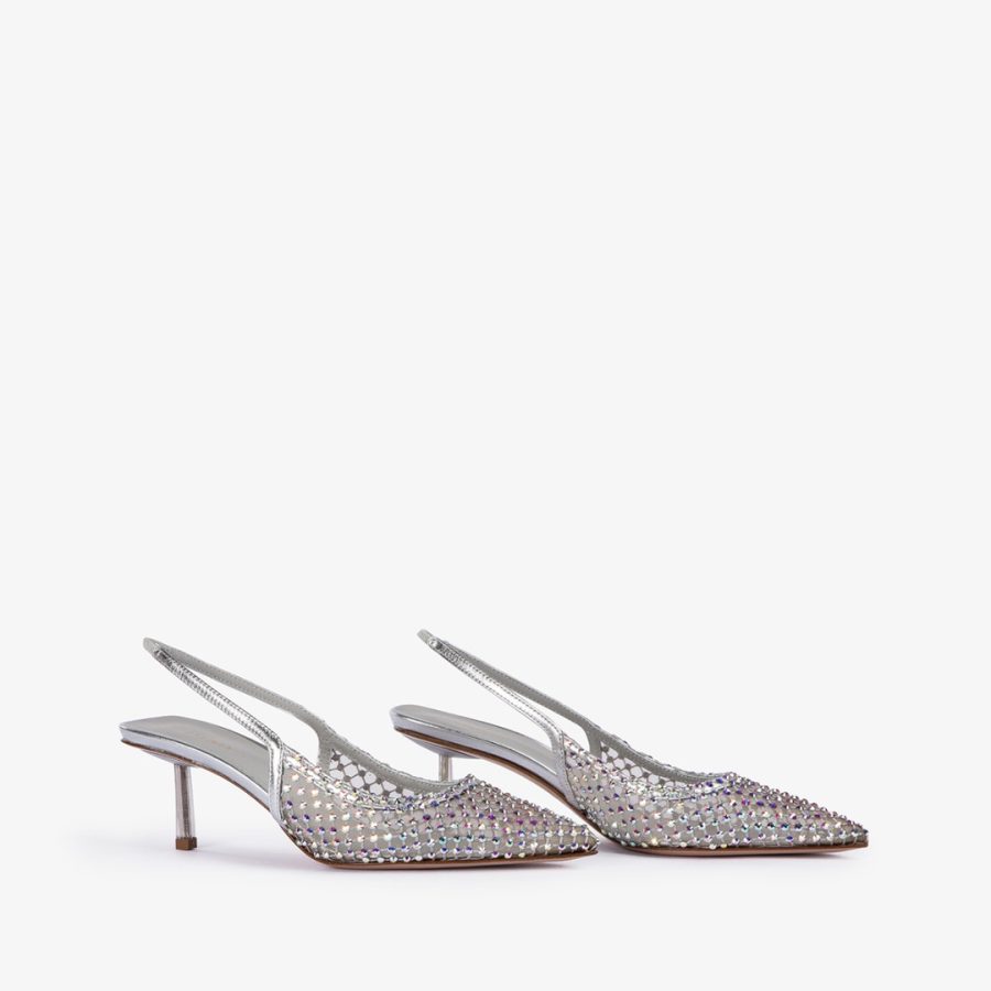 GILDA SLINGBACK 60 mm-Eclipse silver fishnet slingback with Crystals - Image 2