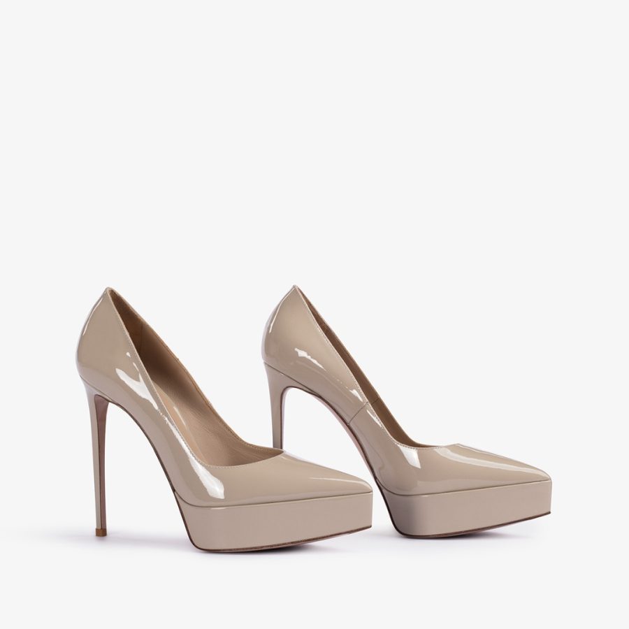 UMA PUMP 140 mm-Tower beige patent leather platform slingback - Image 2