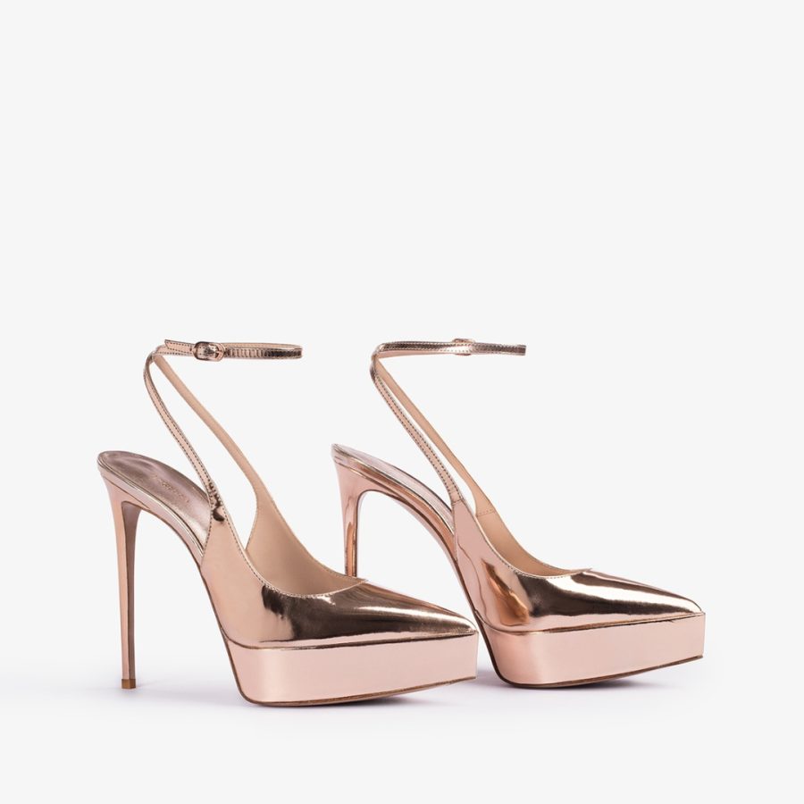 UMA SLINGBACK 140 mm-Gold pink metallic platform slingback - Image 2