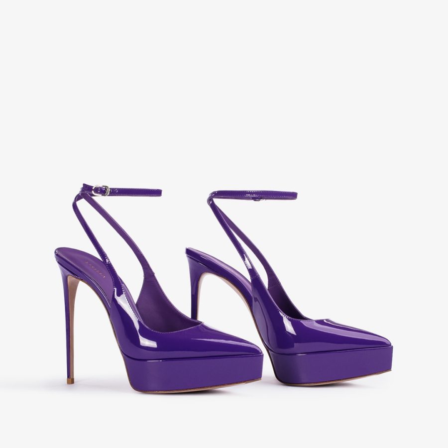 UMA SLINGBACK 140 mm-Queen purple patent leather platform slingback - Image 2