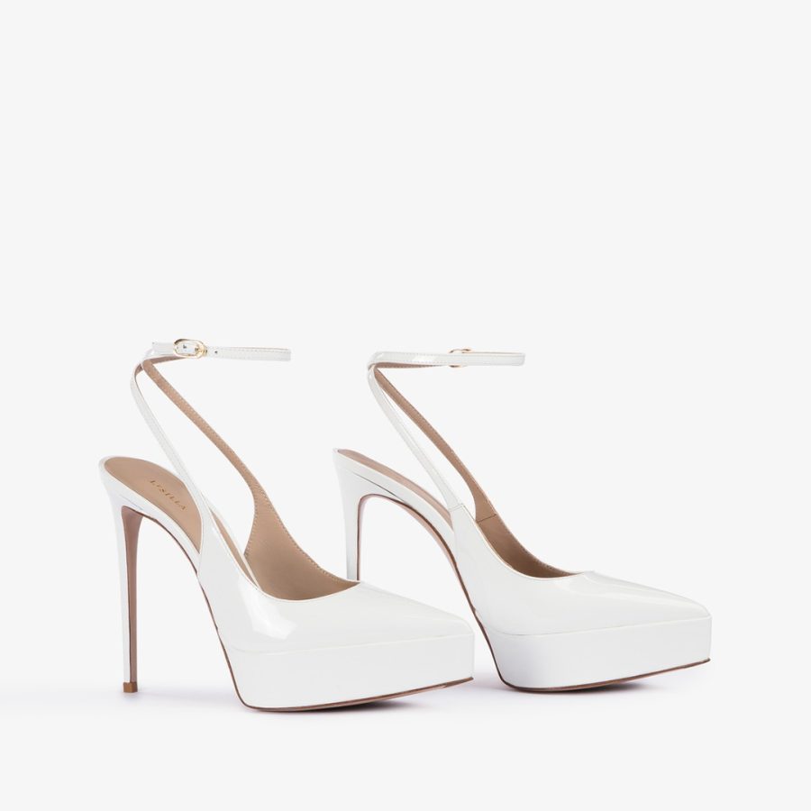 UMA SLINGBACK 140 mm-White patent leather platform slingback - Image 2