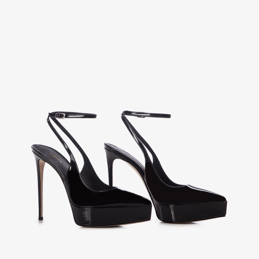 UMA SLINGBACK 140 mm-Black patent leather platform slingback - Image 2