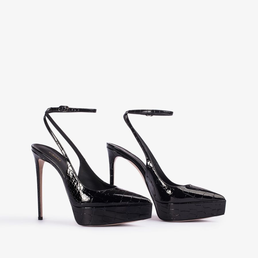 UMA SLINGBACK 140 mm-Black crocodile print platform slingback - Image 2