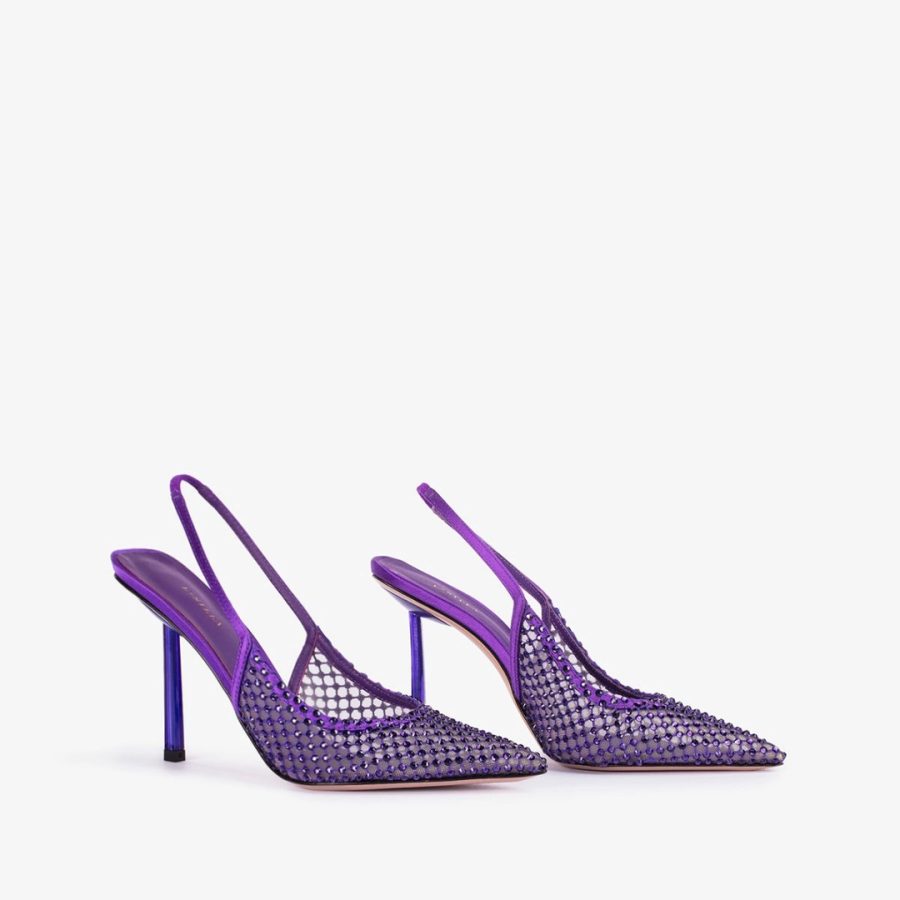 GILDA SLINGBACK 100 mm-Kamala purple fishnet slingback with Crystals - Image 2