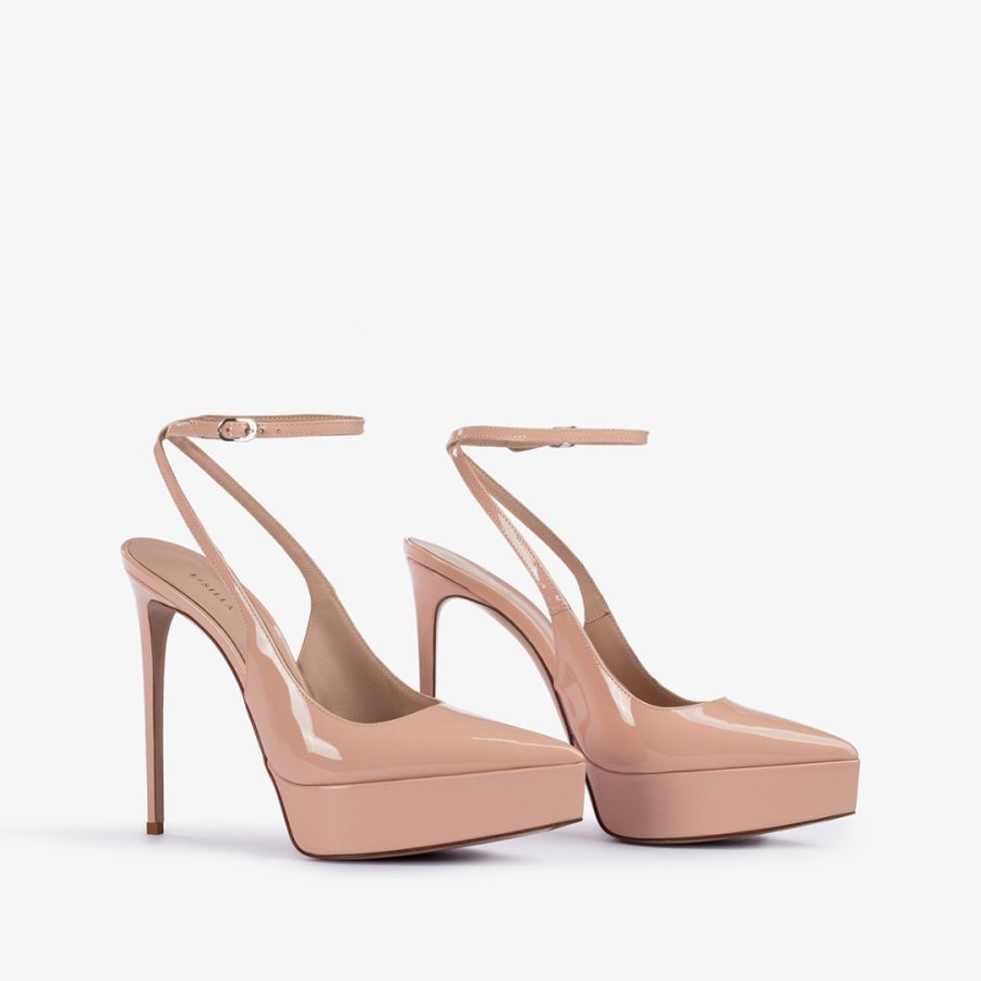 UMA SLINGBACK 140 mm-Skin nude patent leather platform slingback - Image 2