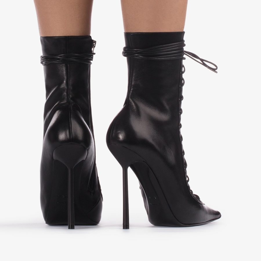 COLETTE ANKLE BOOT 120 mm-Black leather lace-up ankle boot - Image 3