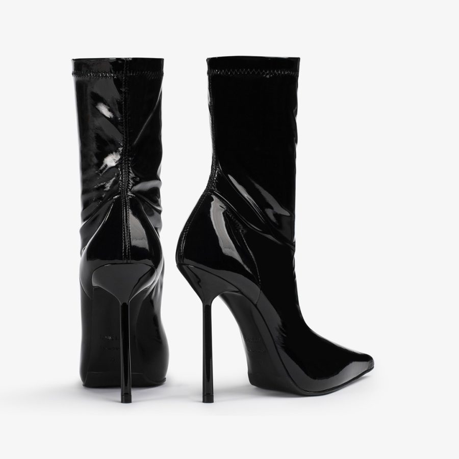 BELLA ANKLE BOOT 120 mm-Black stretch vinyl ankle boot - Image 3