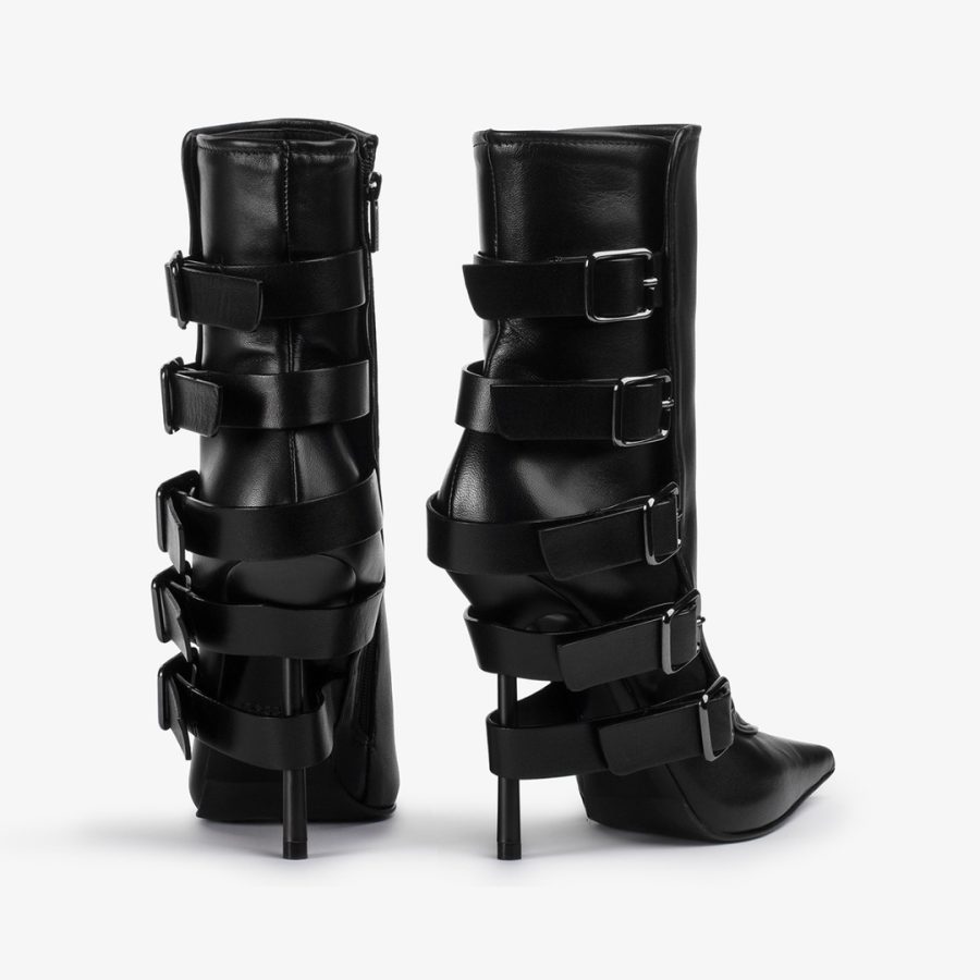 COURTNEY ANKLE BOOT 120 mm-Black nappa leather ankle boot with buckles - Image 3