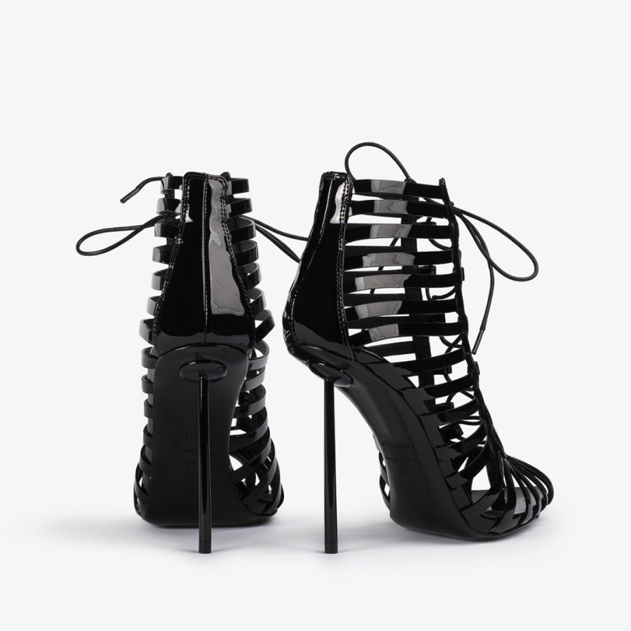 CAGE ANKLE BOOT 120 mm-Black patent leather gladiator ankle boot with straps - Image 3