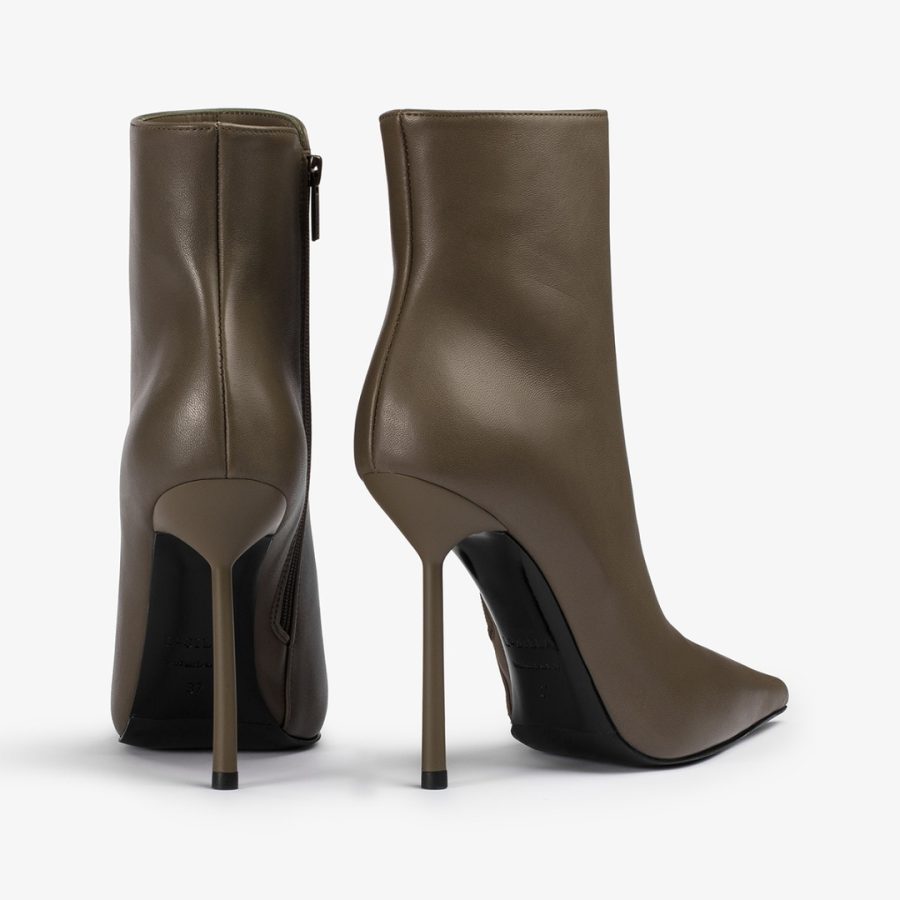 BELLA ANKLE BOOT 120 mm-Khaki green leather ankle boot - Image 3