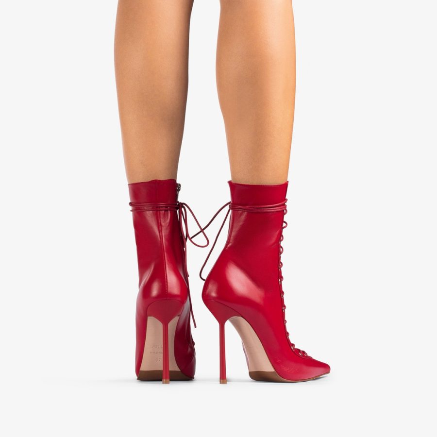 COLETTE ANKLE BOOT 120 mm-Red leather lace-up ankle boot - Image 3