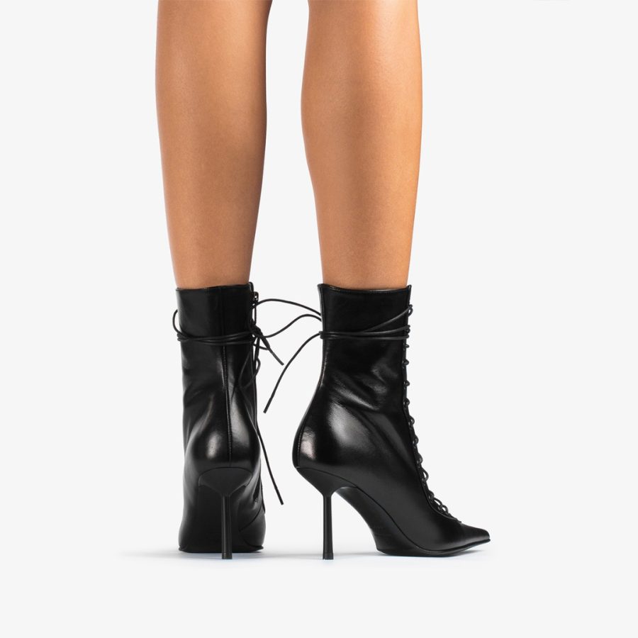 COLETTE ANKLE BOOT 80 mm-Black leather lace-up ankle boot - Image 3