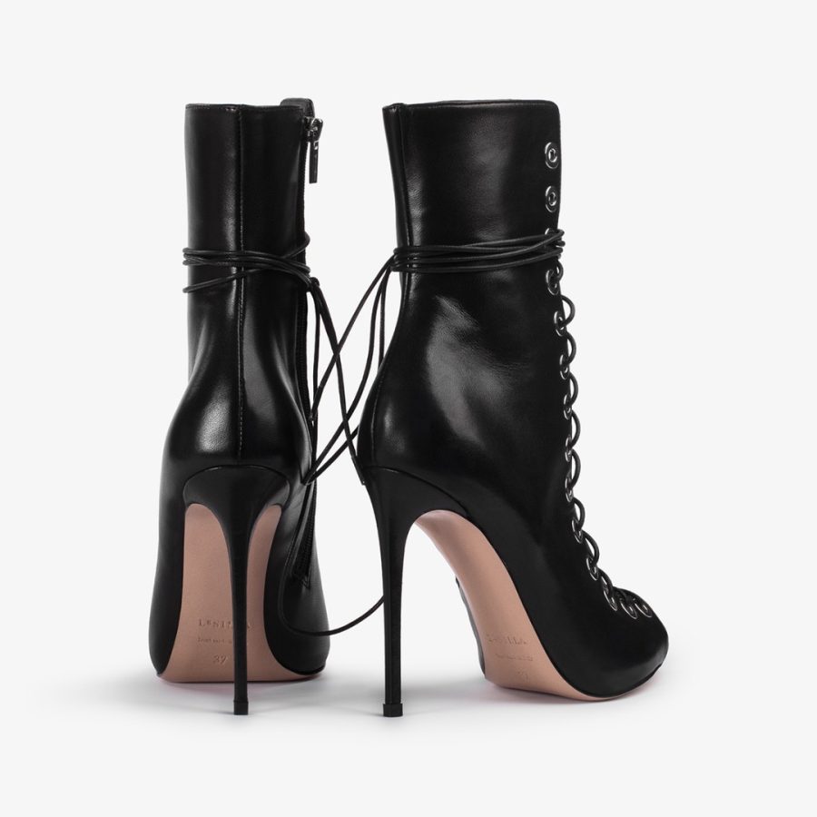 COURTNEY ANKLE BOOT 120 mm-Black leather lace-up ankle boot - Image 3