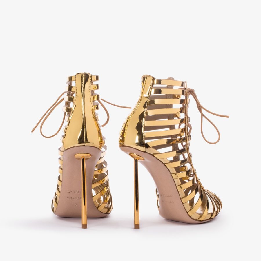 CAGE ANKLE BOOT 120 mm-Nugget gold metallic gladiator ankle boot with straps - Image 3