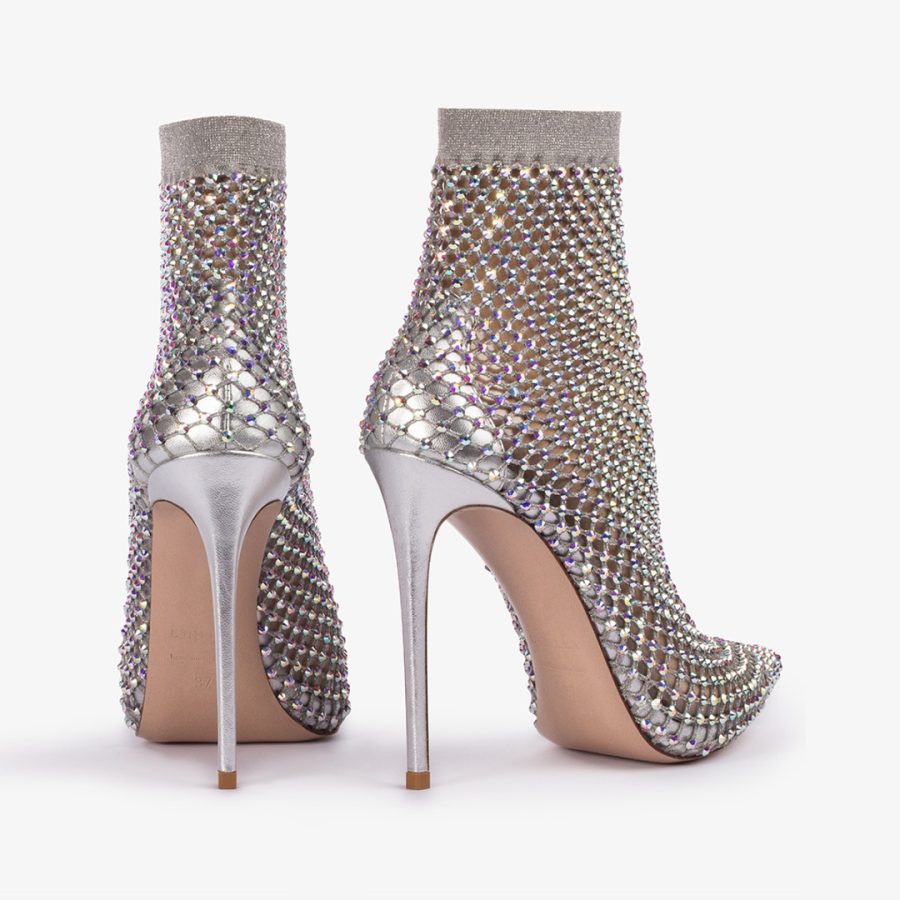 GILDA ANKLE BOOT 120 mm-Eclipse silver fishnet ankle boot and Crystals - Image 3