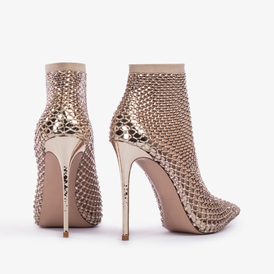 GILDA ANKLE BOOT 120 mm-Platinum fishnet ankle boot with Crystals - Image 3