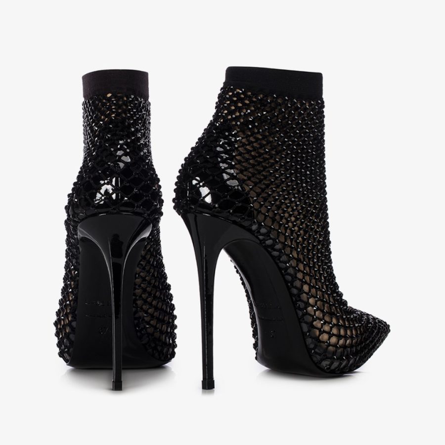 GILDA ANKLE BOOT 120 mm-Black fishnet ankle boot with Crystals - Image 3