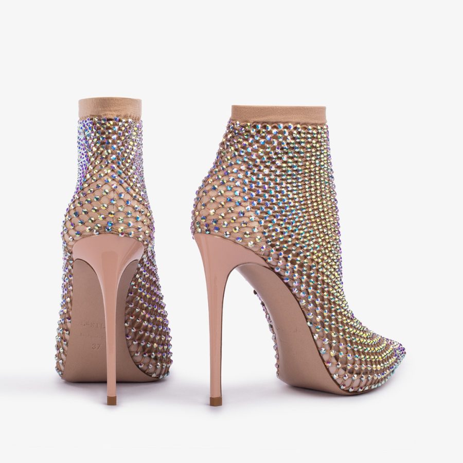 GILDA ANKLE BOOT 120 mm-Skin nude fishnet ankle boot with Crystals - Image 3