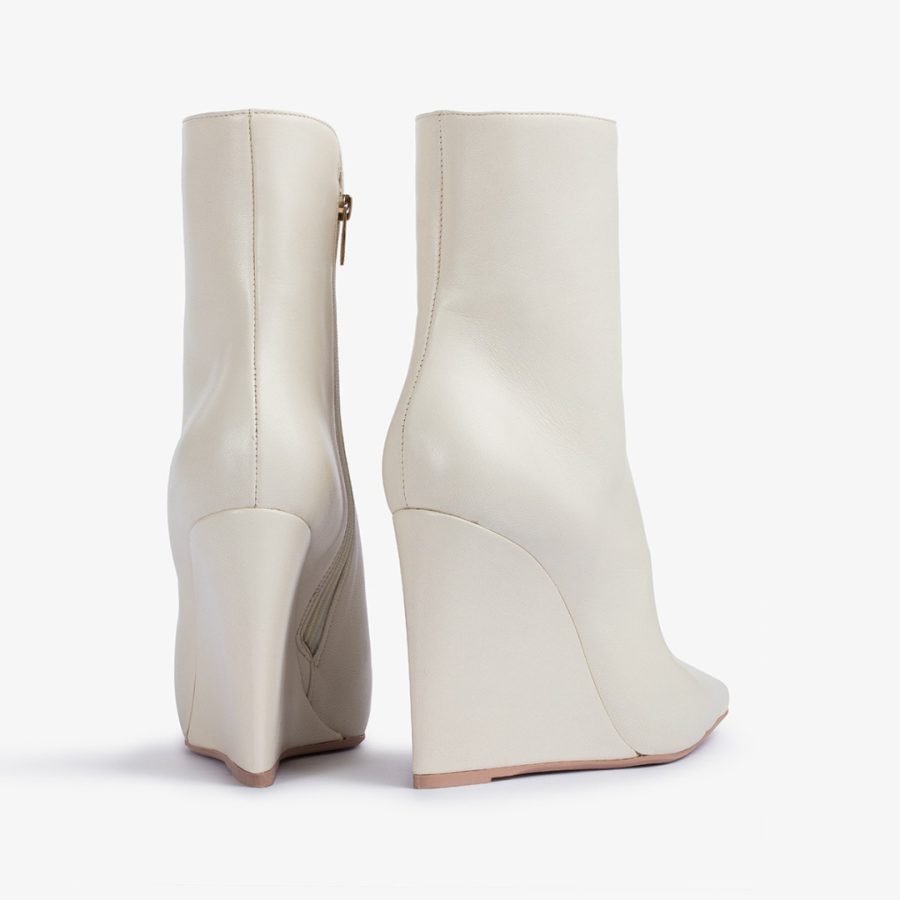 KIRA ANKLE BOOT 120 mm-Milk white leather wedge ankle boot - Image 3