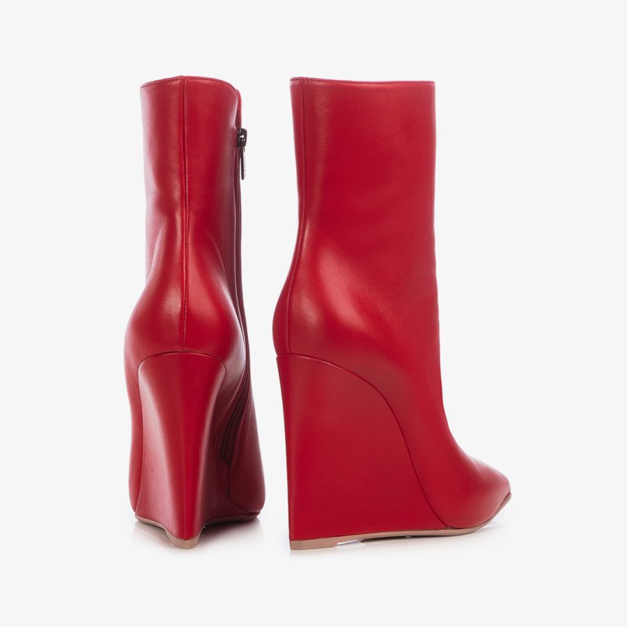 KIRA ANKLE BOOT 120 mm-Red nappa leather wedge ankle boot - Image 3