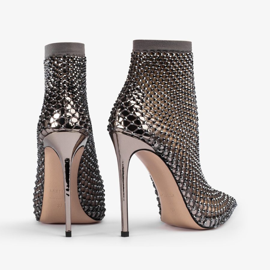 GILDA ANKLE BOOT 120 mm-Pewter fishnet ankle boot with Crystals - Image 3