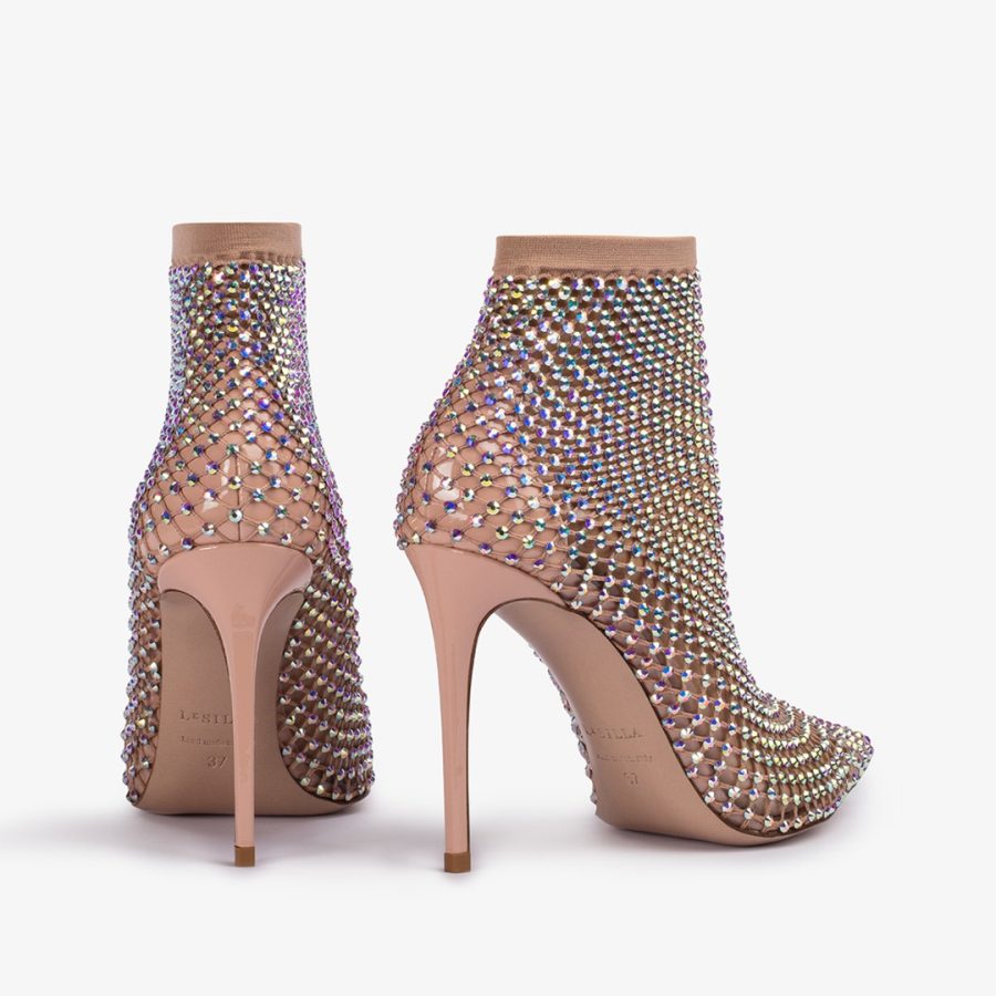 GILDA ANKLE BOOT 100 mm-Skin nude fishnet ankle boot with Crystals - Image 3