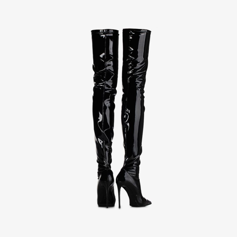 EVA THIGH-HIGH BOOT 120 mm-Black stretch vinyl over-the-knee boot - Image 3