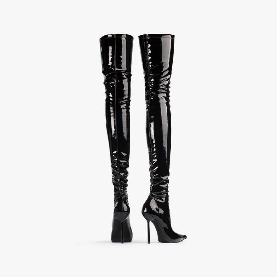 BELLA THIGH-HIGH BOOT 120 mm-Black stretch vinyl over-the-knee boot - Image 3