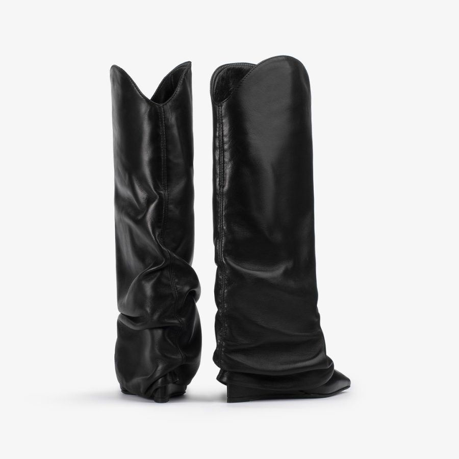 ANDY COWBOY BOOT 120 mm-Black nappa leather cuffed Western-inspired knee boot - Image 3