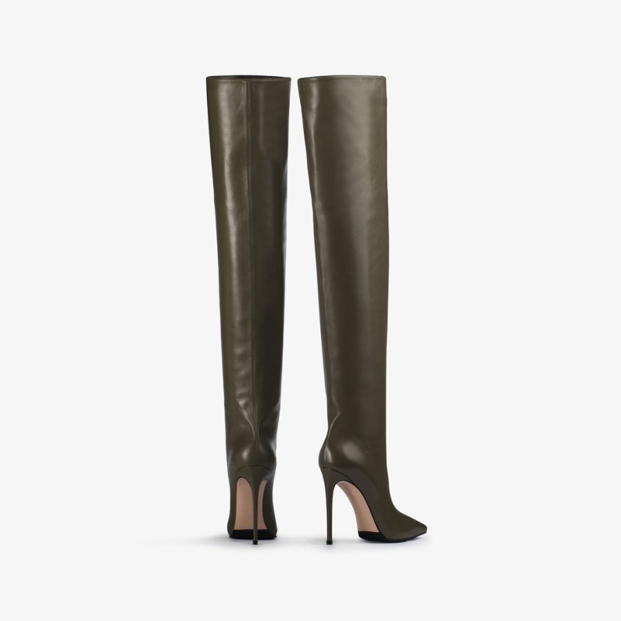 EVA THIGH-HIGH BOOT 120 mm-Khaki green nappa leather oversized over-the-knee boot - Image 3