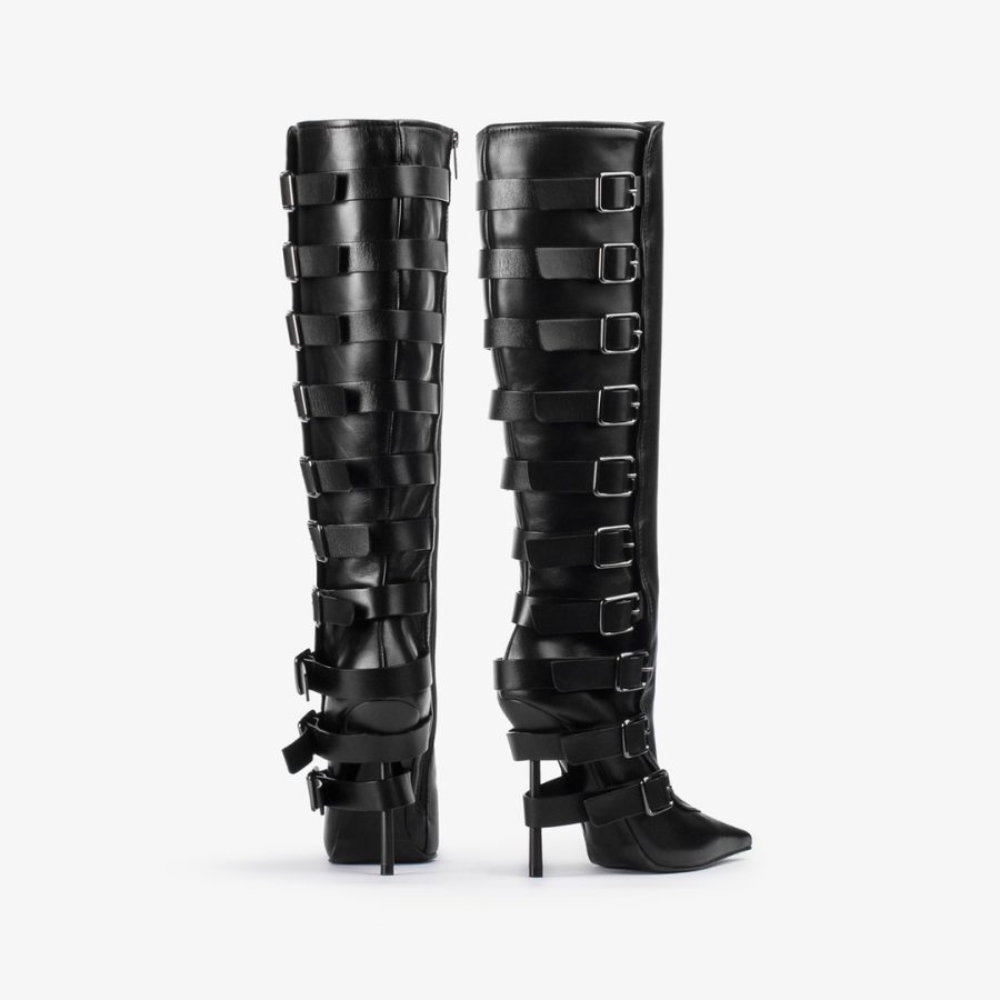 COURTNEY BOOT 120 mm-Black nappa knee boot with buckles - Image 3