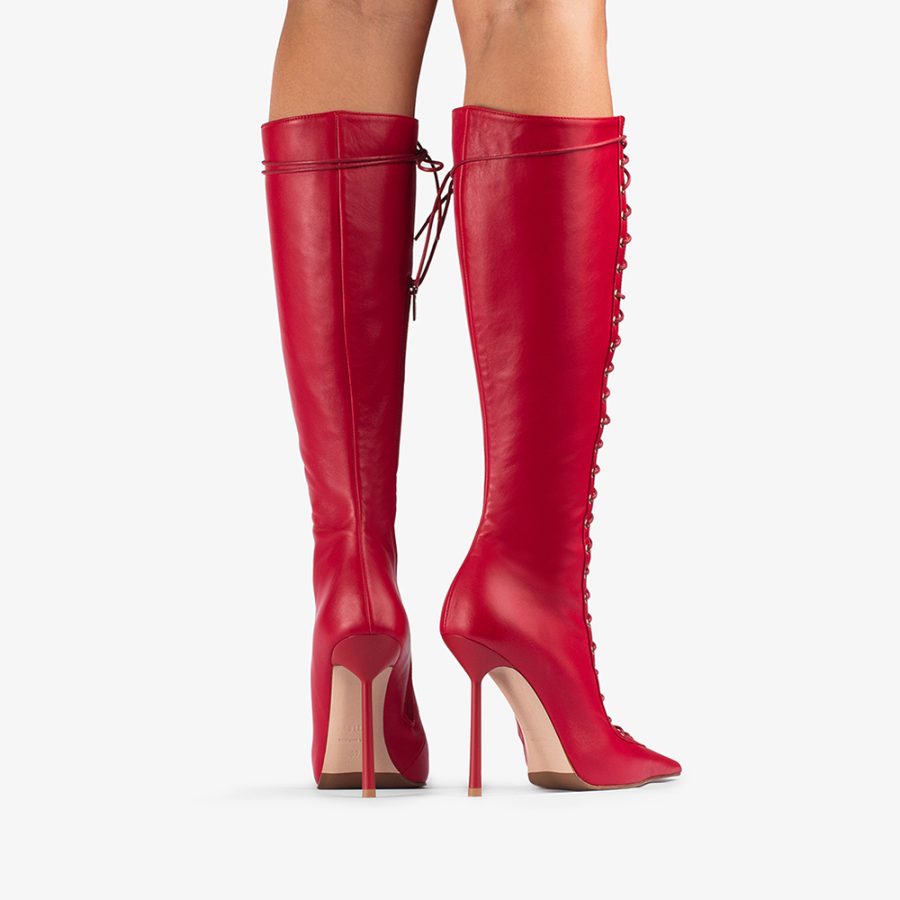 COLETTE BOOT 120 mm-Red leather lace-up boot - Image 3