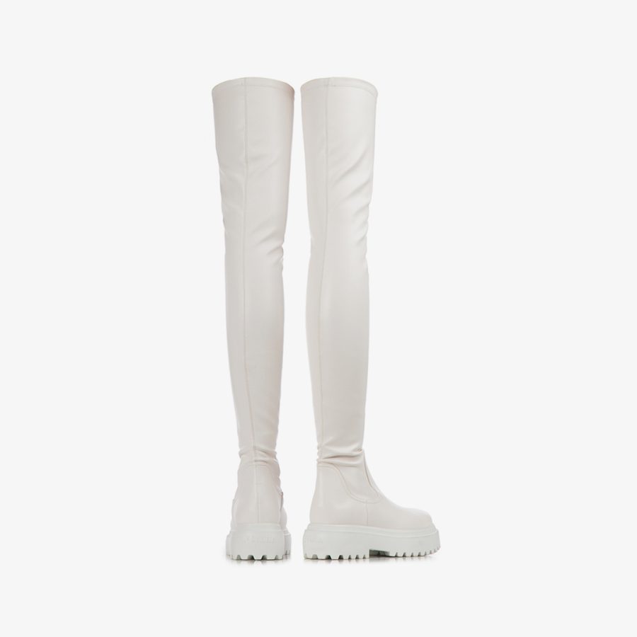 RANGER THIGH-HIGH BOOT 50 mm-White stretch vegan leather over-the-knee boot - Image 3