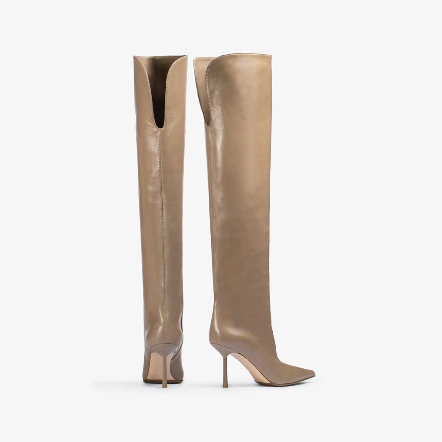 BELLA BOOT 80 mm-Sesame gray nappa leather over-the-knee boot - Image 3