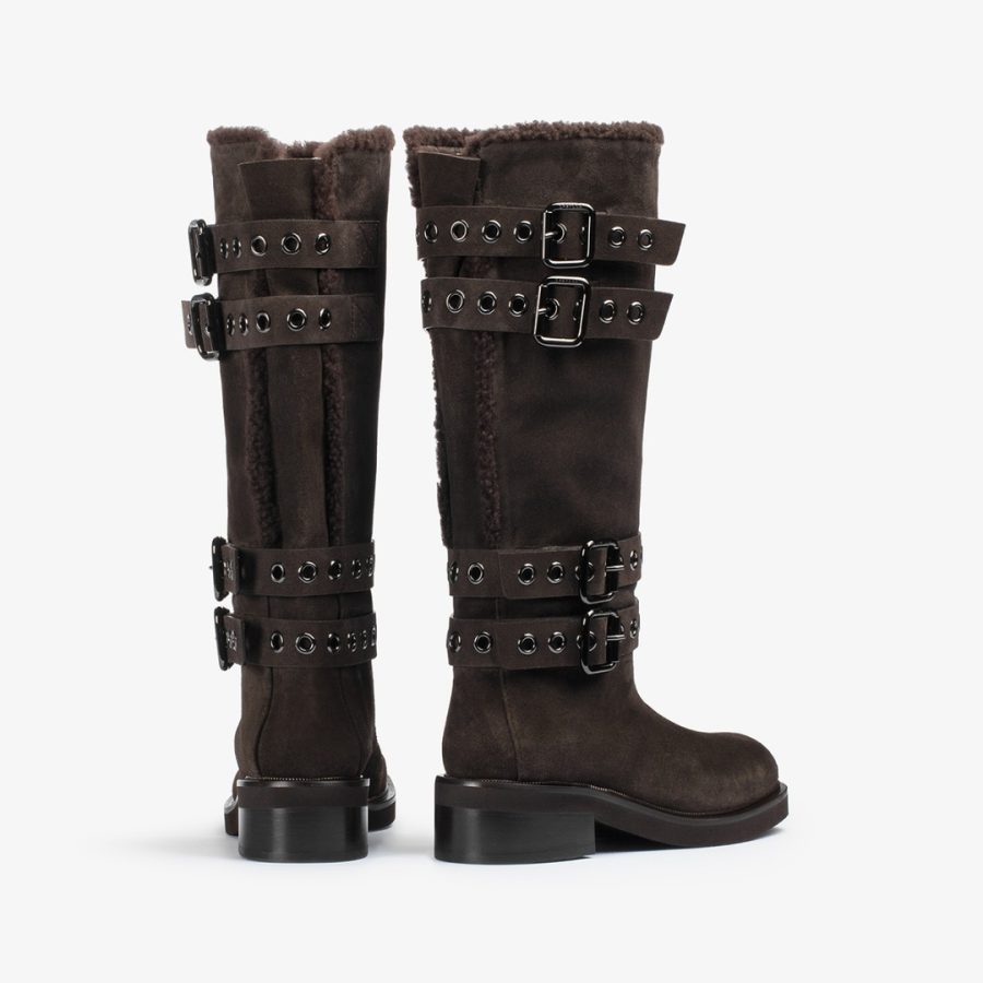 HARLEY BOOT 50 mm-Dark chocolate brown suede boot with buckles and eyelets - Image 3